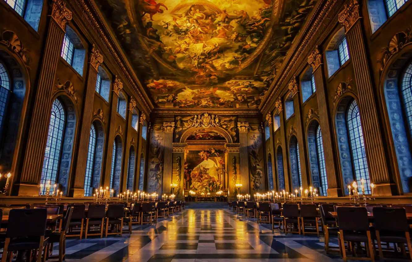 Photo wallpaper England, London, hall, Greenwich, Old Royal naval College