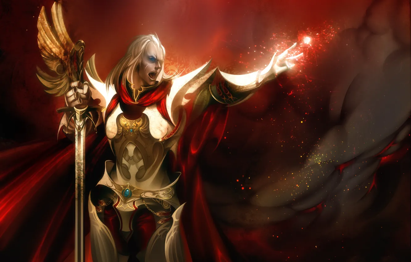 Photo wallpaper magic, sword, armor, warrior, male