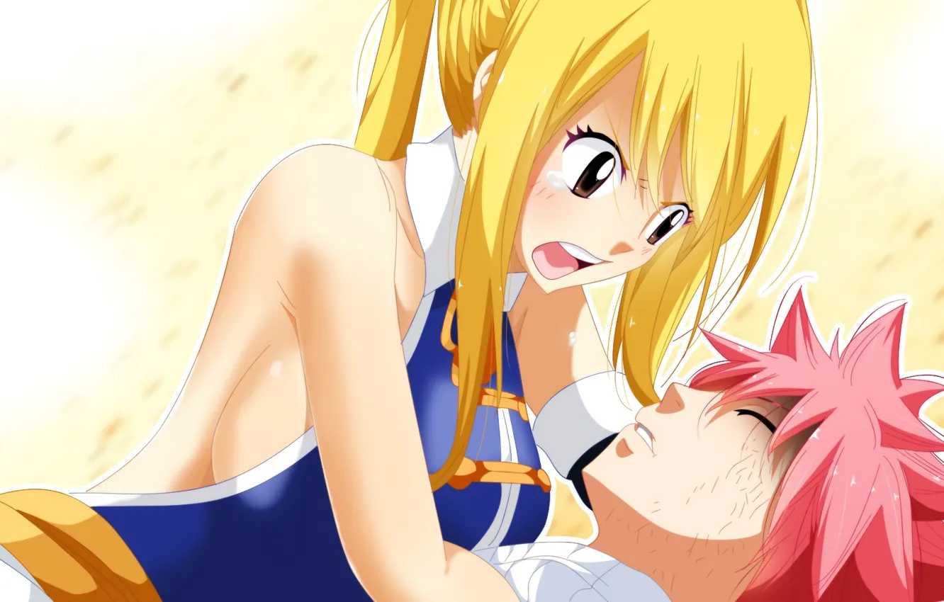 Photo wallpaper girl, anime, art, guy, two, fairy tail, Natsu, Lucy