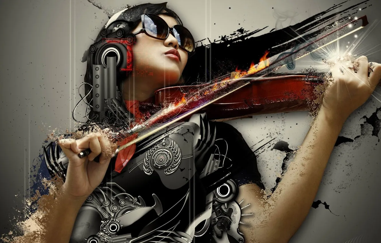 Photo wallpaper girl, style, violin, Symphony