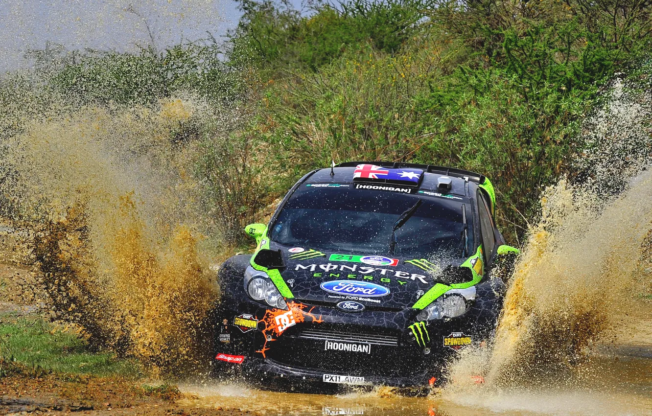 Photo wallpaper auto, water, squirt, race, sport, lights, Ford, puddle