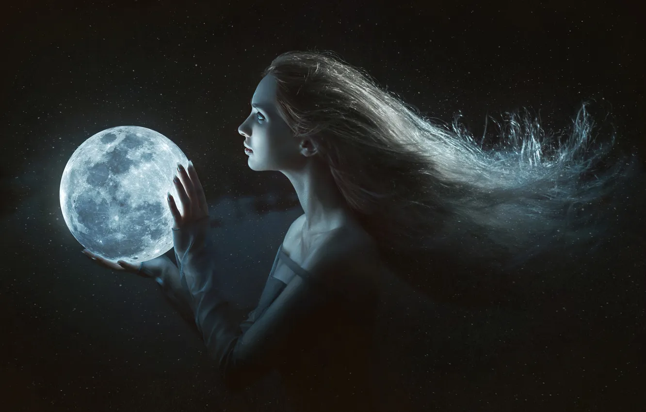 Photo wallpaper girl, night, style, the moon, profile, cosplay, Eva Wald