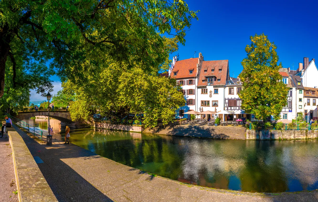 Photo wallpaper France, Home, Promenade, Strasbourg, Water channel