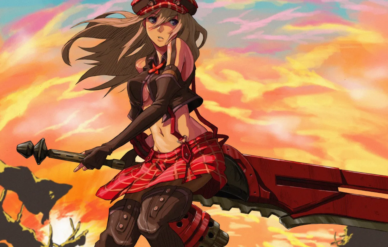 Photo wallpaper girl, twilight, hat, anime, art, sunrise, artwork, Weapons