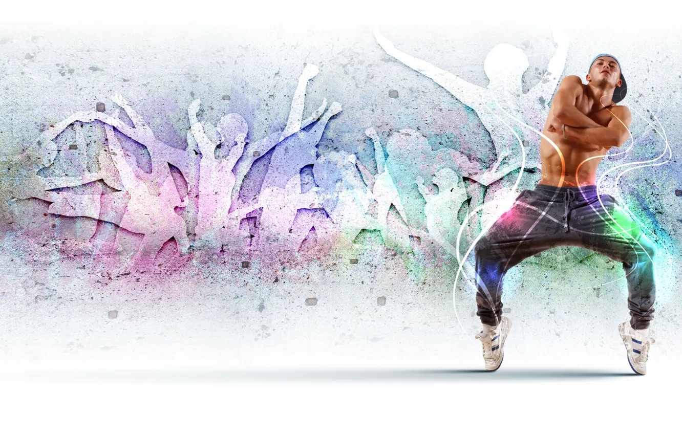 Photo wallpaper line, dance, silhouette, cap, torso, hip hop, black