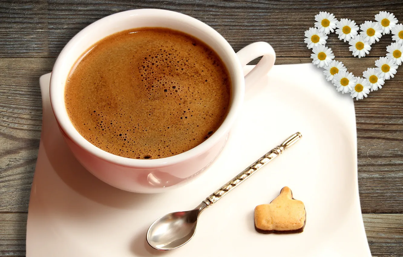 Photo wallpaper coffee, chamomile, spoon