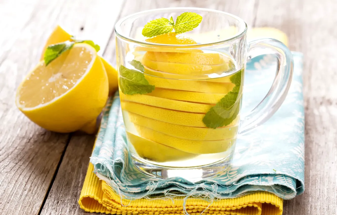 Photo wallpaper lemon, mug, drink, mint, lemonade