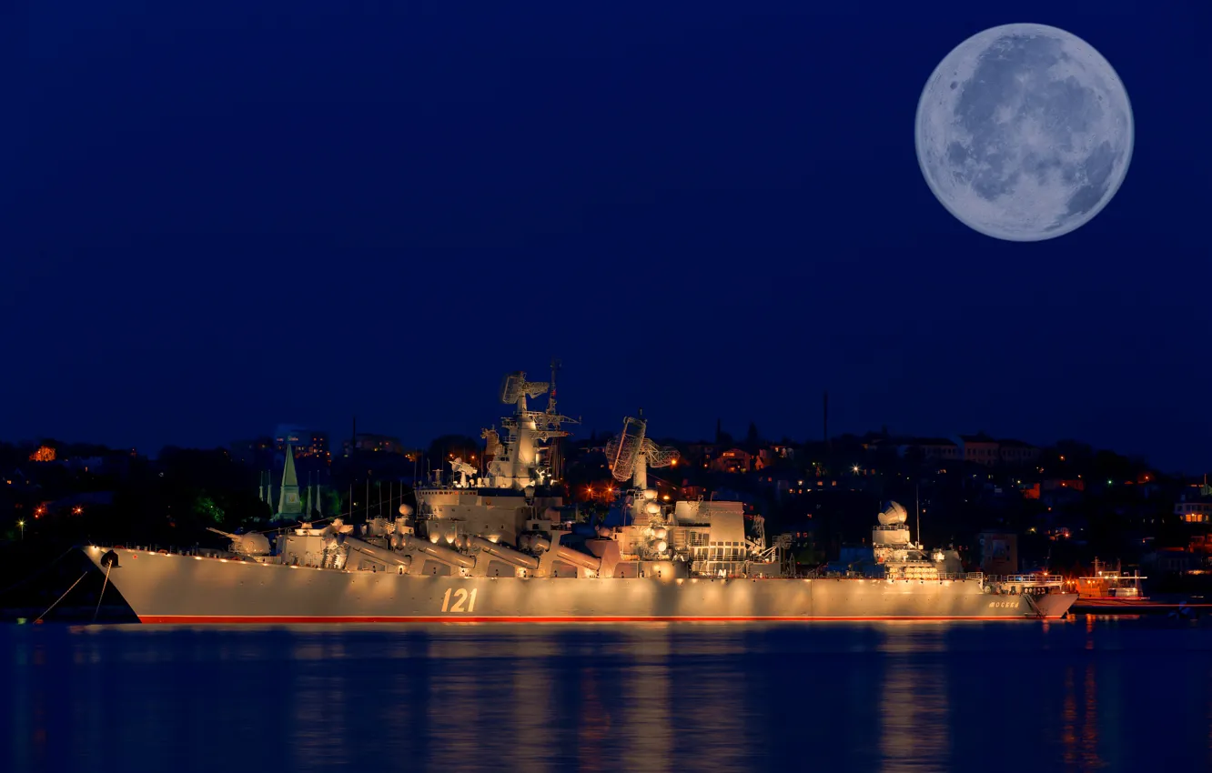 Photo wallpaper night, Moscow, cruiser, illumination