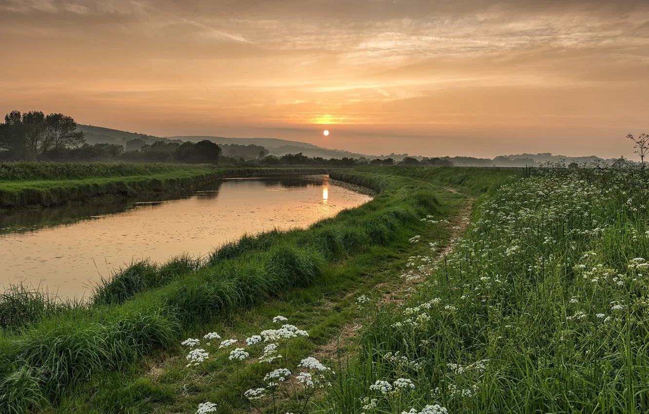 Photo wallpaper river, morning, path