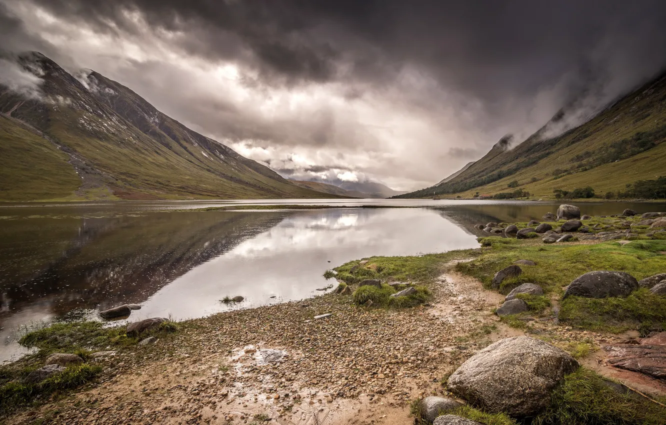 Photo wallpaper mountains, lake, Scotland, Scotland