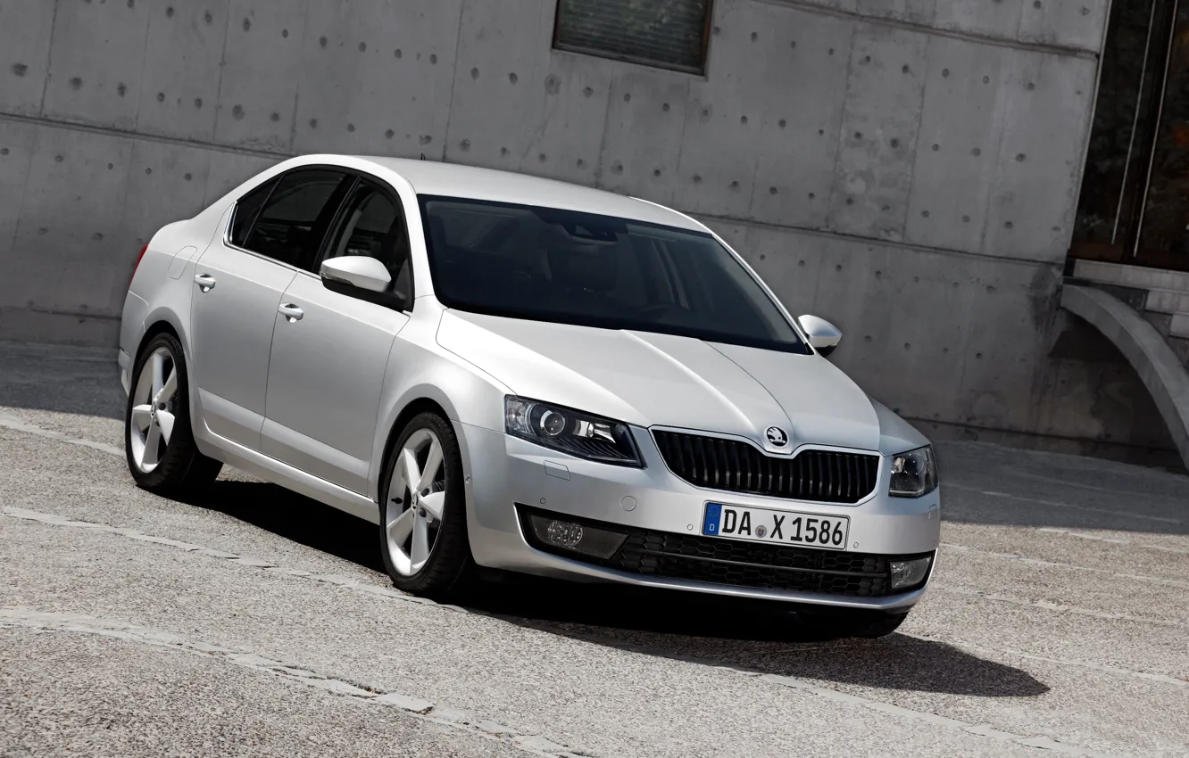 Photo wallpaper sedan, Skoda, 2013, Skoda, Octavia, gray-silver