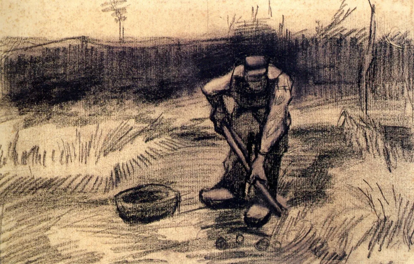 Photo wallpaper working, Vincent van Gogh, Peasant, Lifting Potatoes