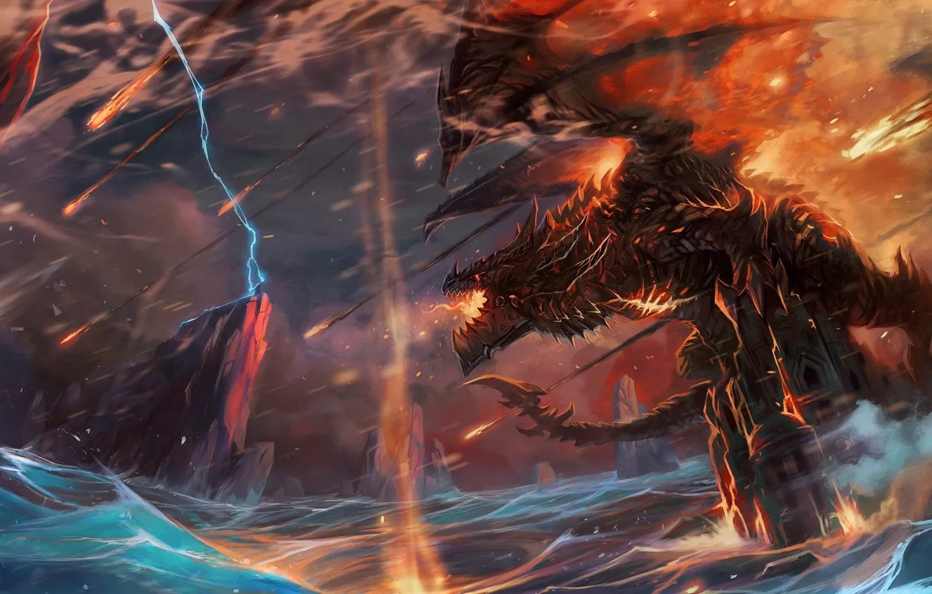 Photo wallpaper storm, wow, world of warcraft, Deathwing, deathwing, shaman, cataclysm, thrall