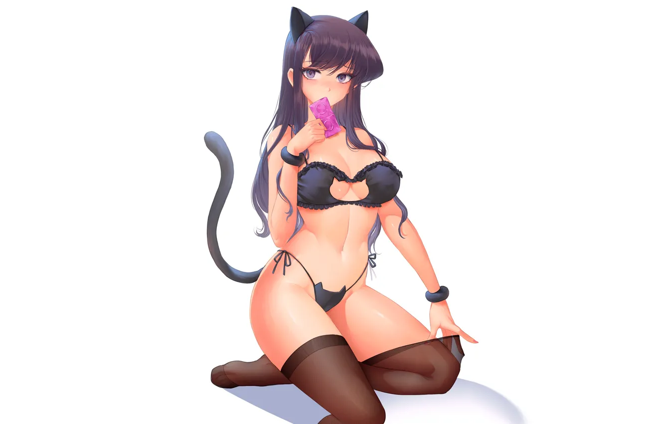 Photo wallpaper girl, sexy, pussy, boobs, nothing, anime, stockings, cat