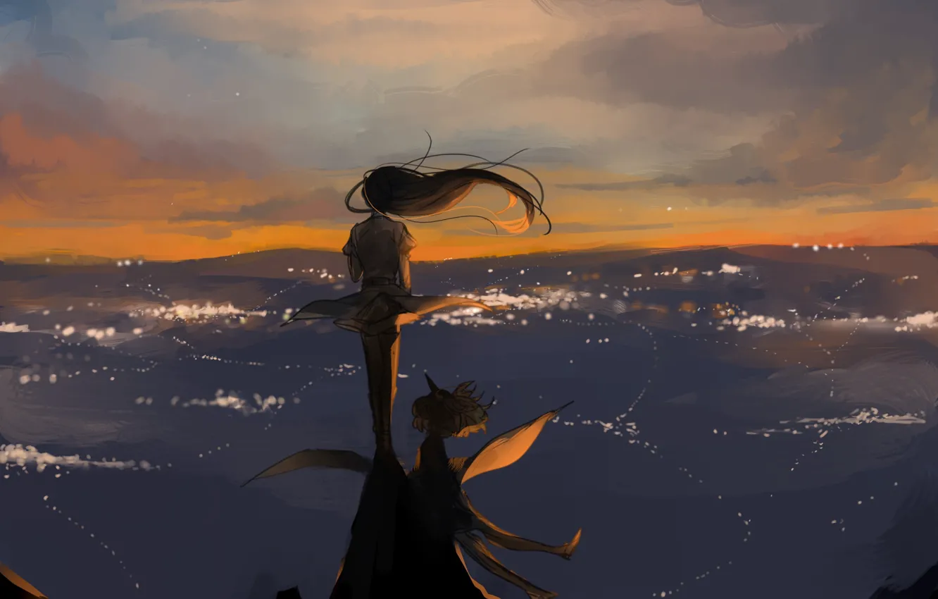 Photo wallpaper the sky, girl, the wind, hair, anime, art