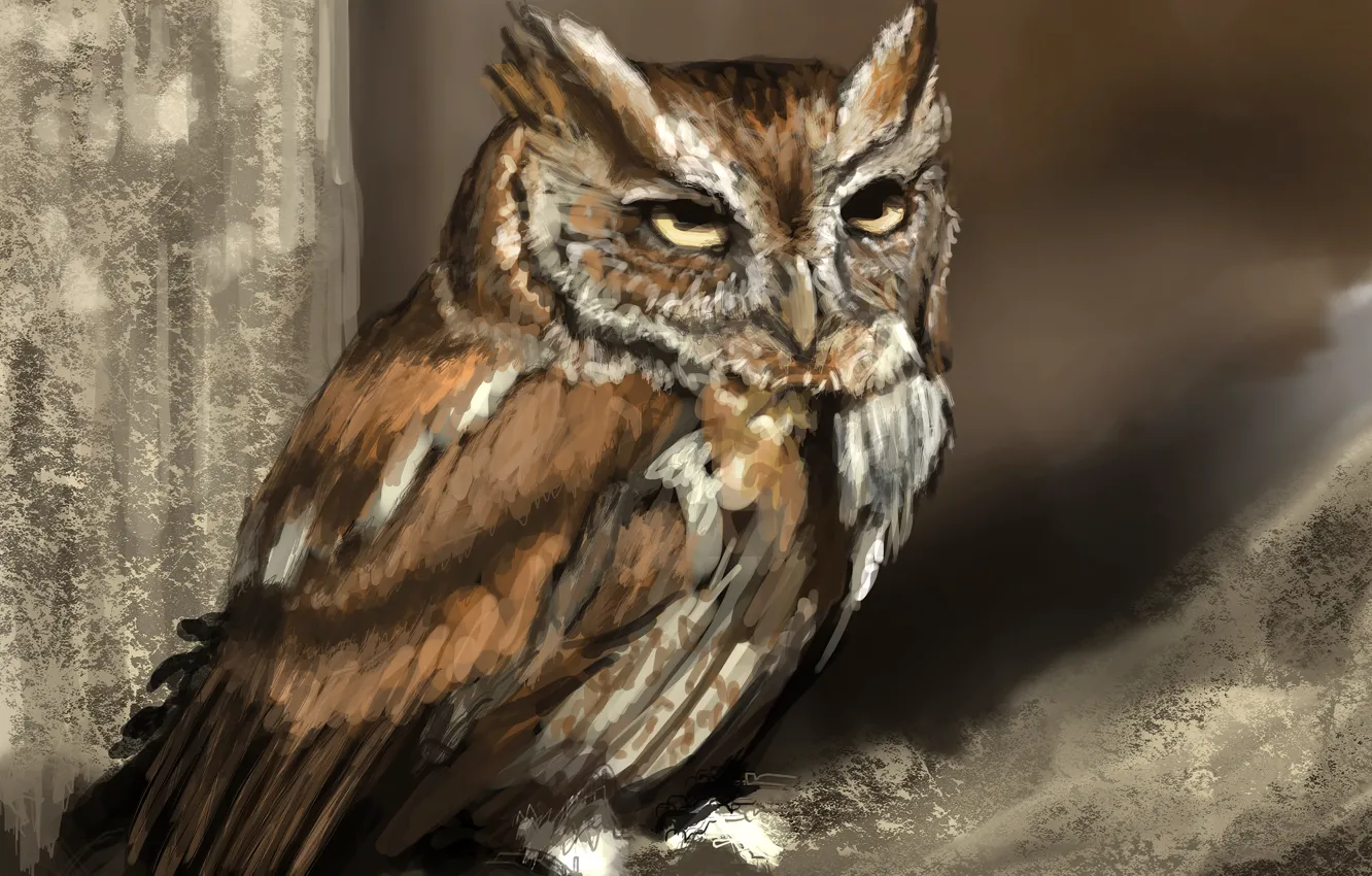 Photo wallpaper trees, owl, bird, art