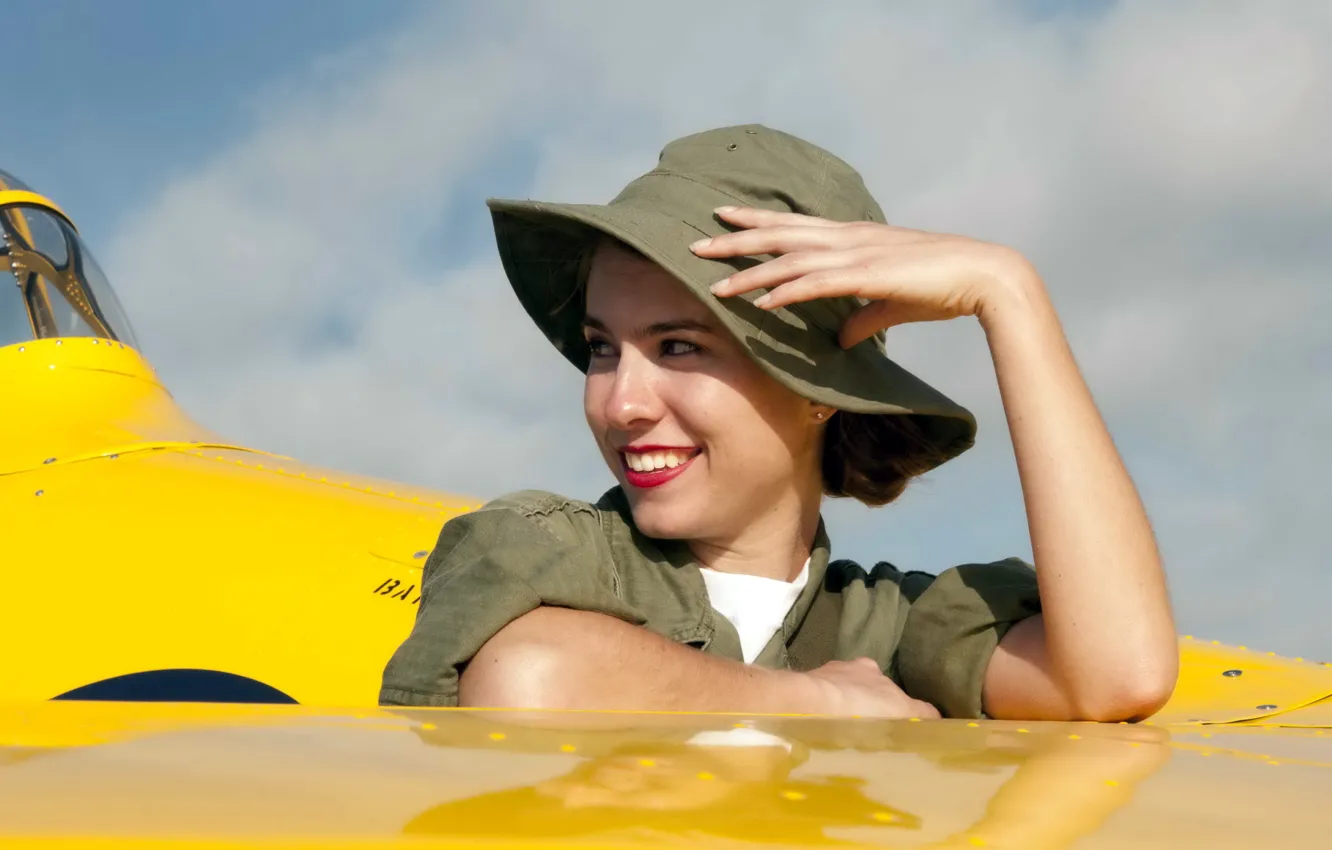 Photo wallpaper girl, aviation, the plane