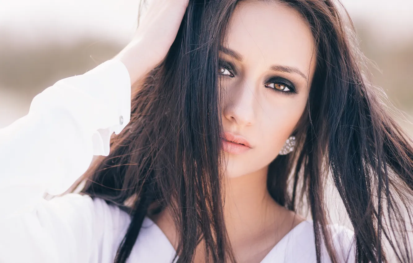 Photo wallpaper look, girl, hair, brunette