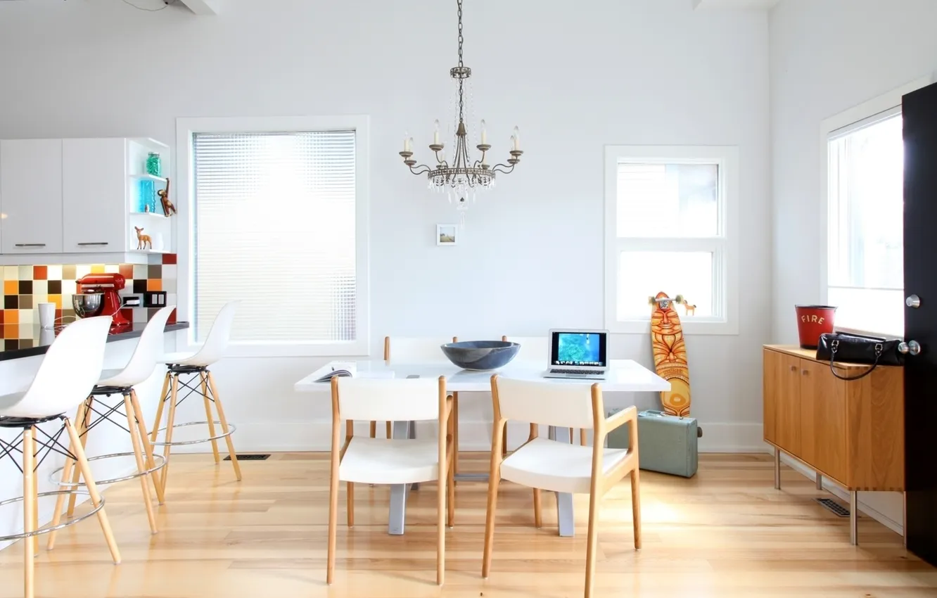 Photo wallpaper white, table, background, room, Wallpaper, chair, apartment, interair