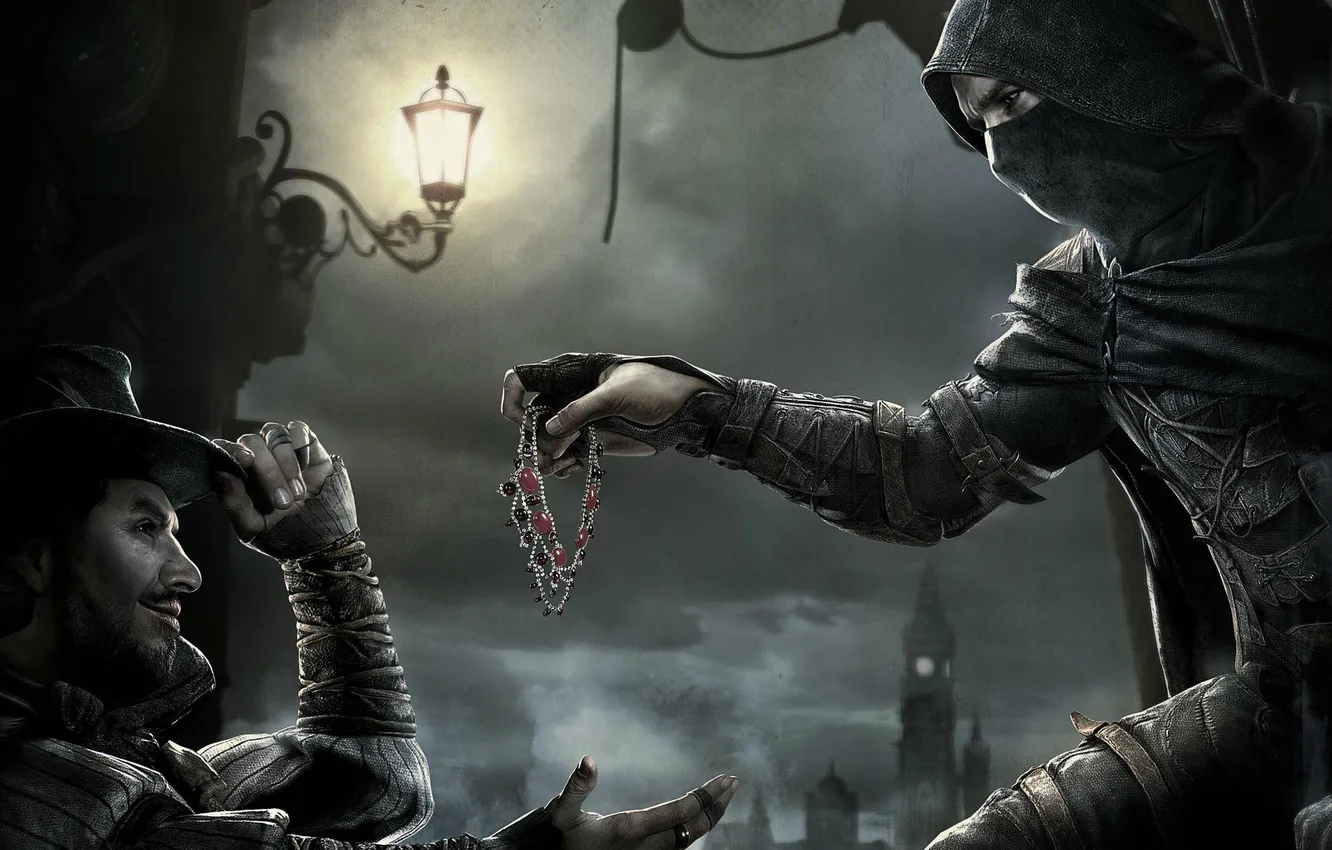 Photo wallpaper the sky, clouds, tower, necklace, hood, lantern, the deal, Eidos Interactive