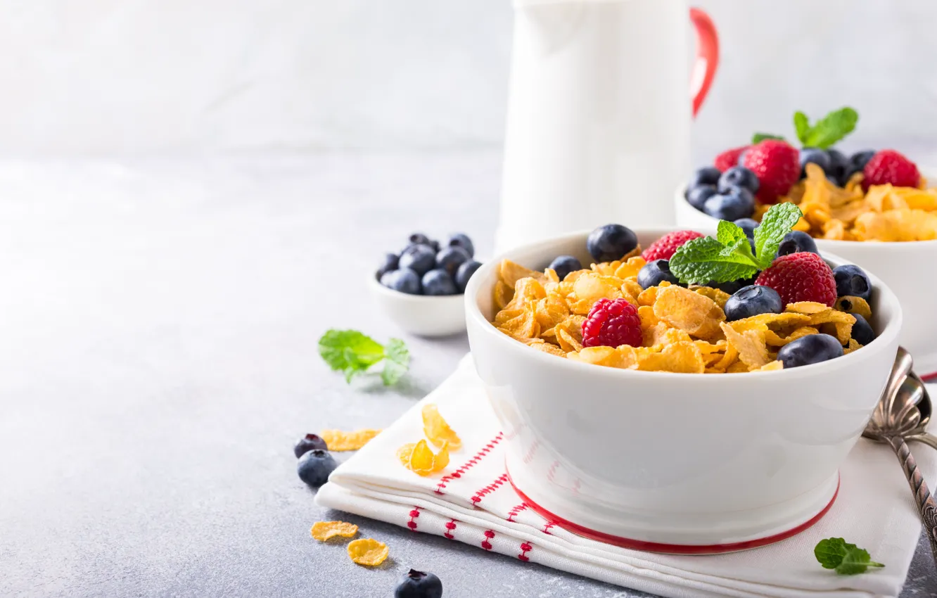 Photo wallpaper berries, raspberry, blueberries, breakfast, milk, Iryna Melnyk