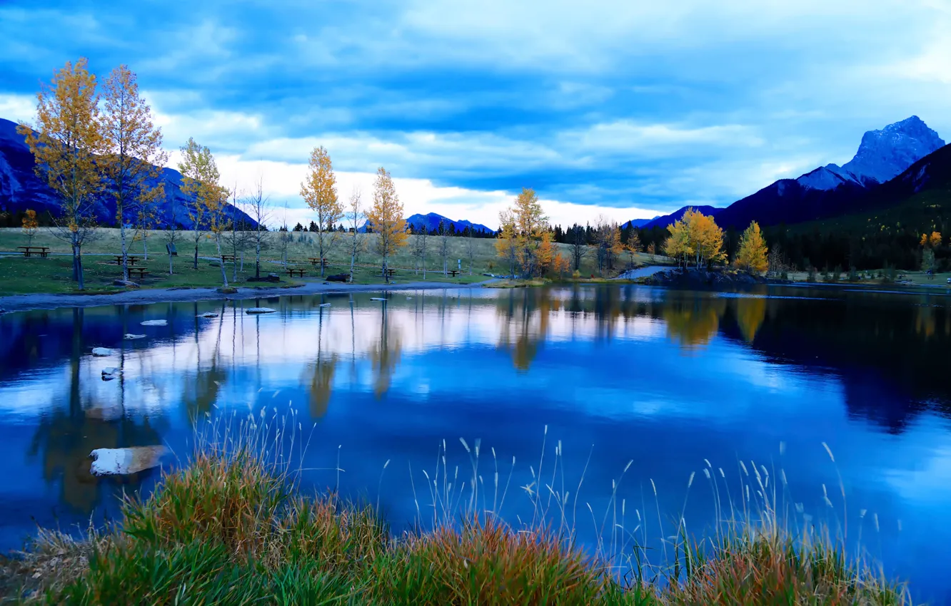 Photo wallpaper mountains, lake, Fall Blues