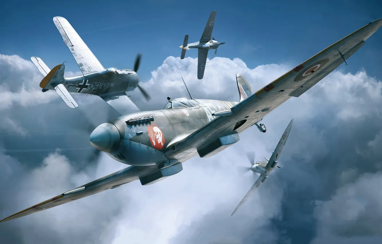 Photo wallpaper UK, fighter-bomber, Raf, reconnaissance aircraft, Adam Tooby, Supermarine Spitfire F Mk.IX