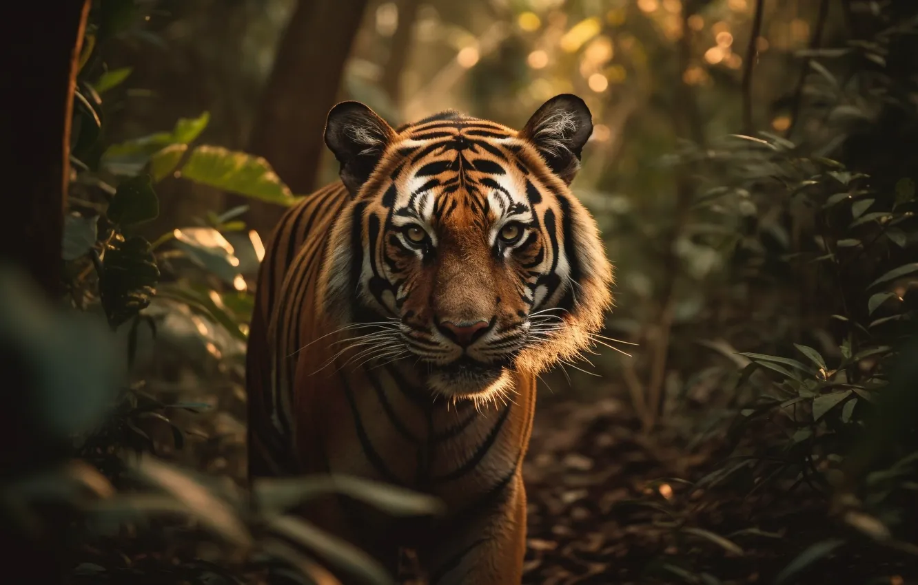 Photo wallpaper mustache, look, trees, tiger, predator, jungle, striped, big cat