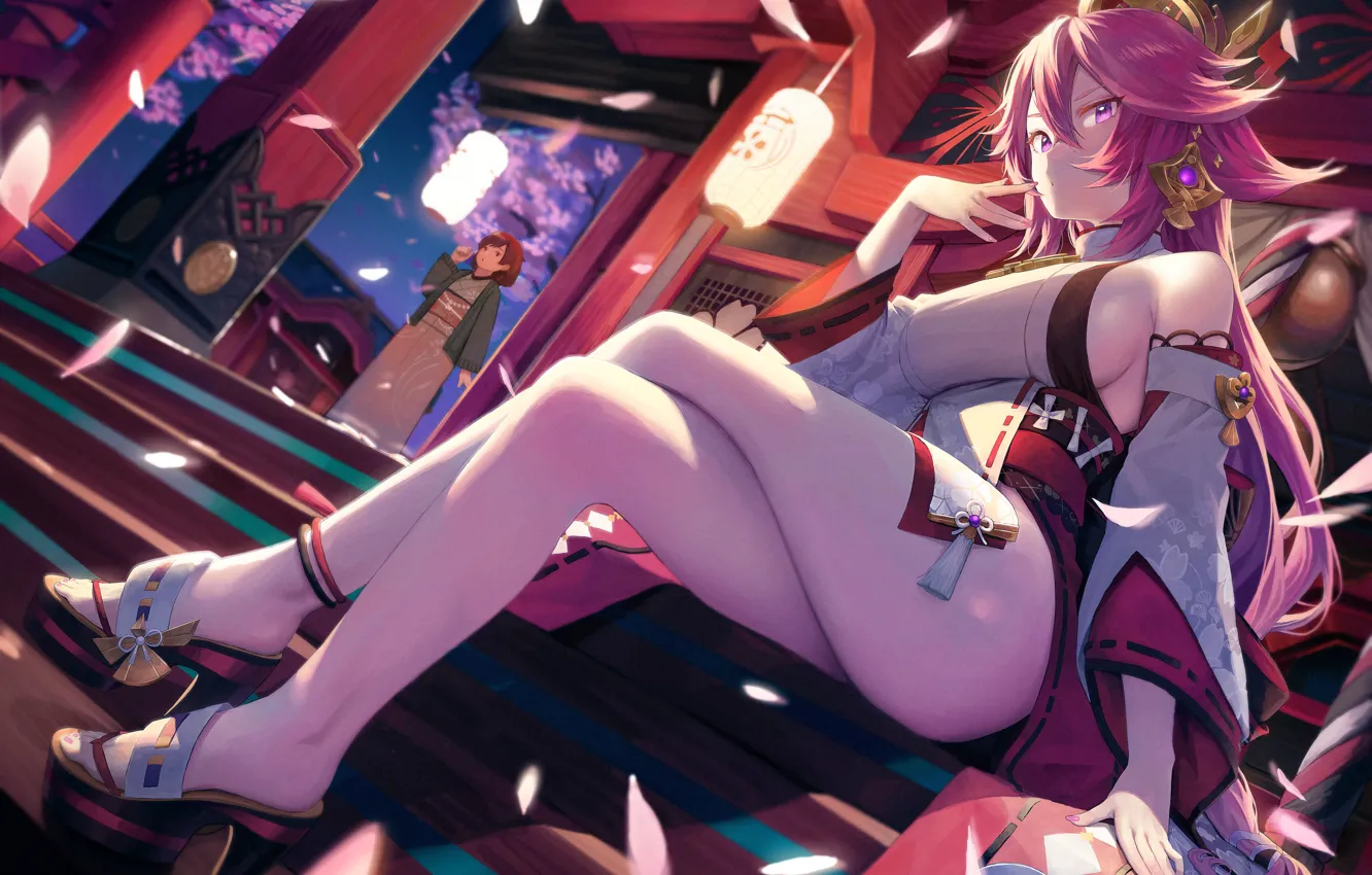 Photo wallpaper sexy girls, dampak genshin, yae miko genshin impact