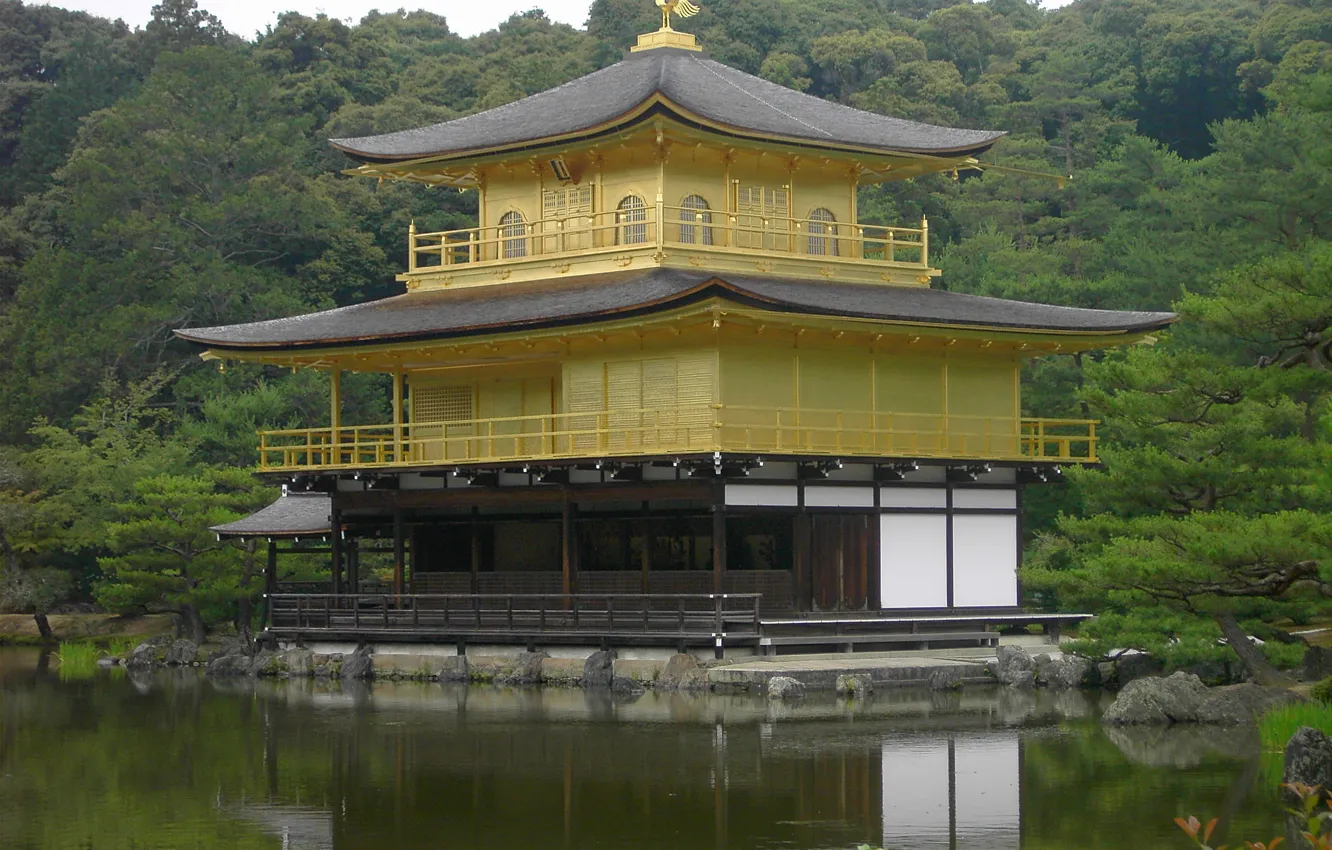 Photo wallpaper lake, Japan, gold, Kyoto, pond, Palace, the Kinkakuji