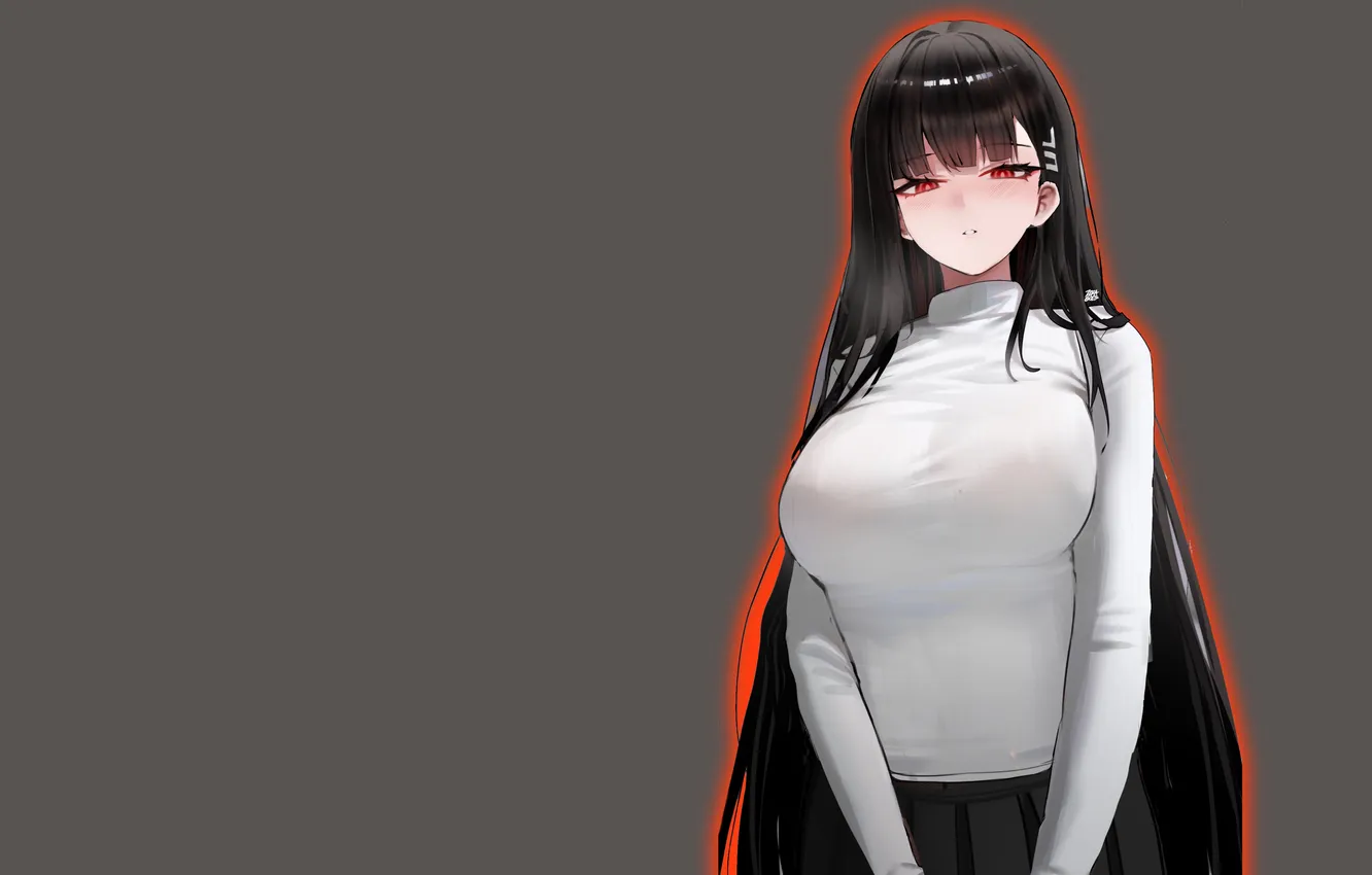 Photo wallpaper red, girl, white, hot, sexy, long hair, boobs, anime