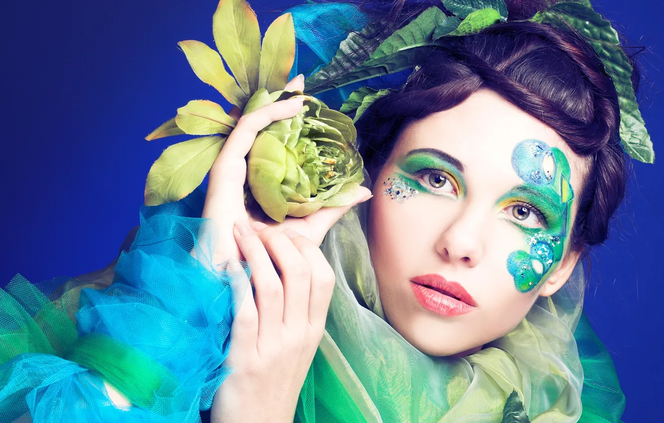 Photo wallpaper look, girl, flowers, creative