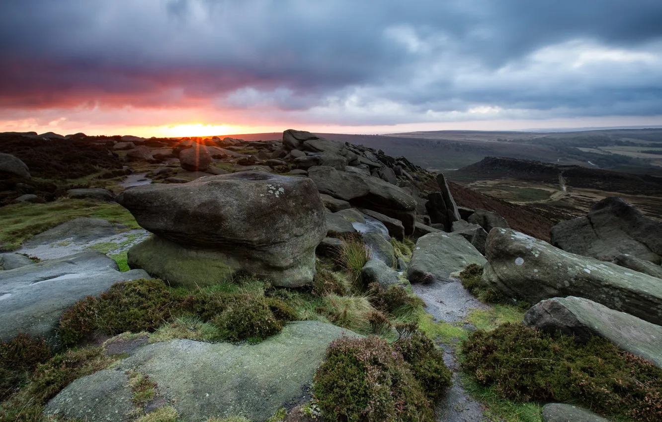 Photo wallpaper landscape, sunset, stones