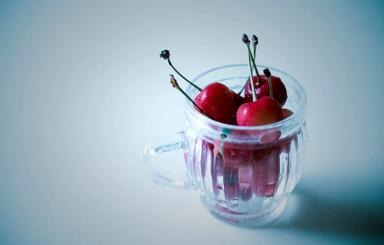 Photo wallpaper berries, background, mug, cherry