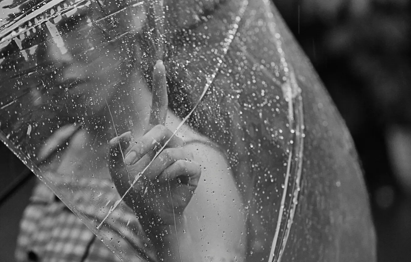 Photo wallpaper girl, drops, umbrella, rain, hands, fingers