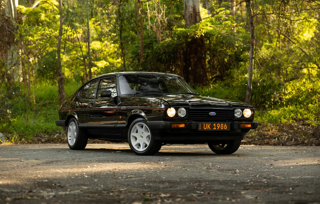 Photo wallpaper Ford, Front, Black, Road, Forest, Ford Capri, Injection