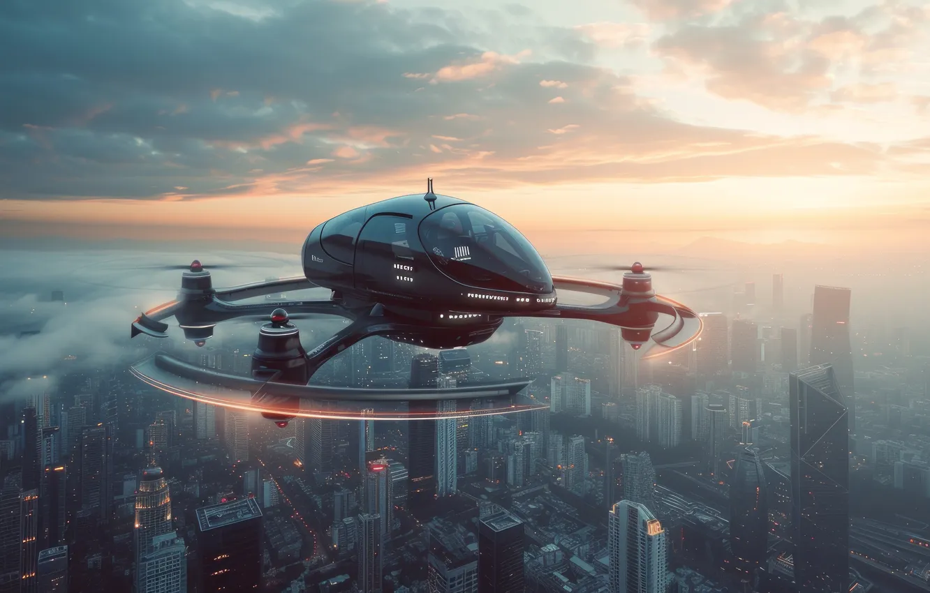 Photo wallpaper flight, aviation, technique, drone, AI art, neural network