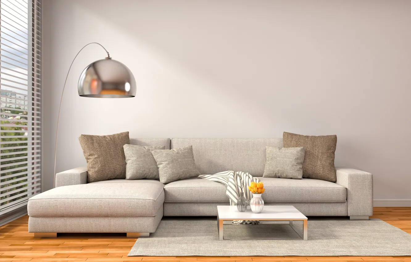 Photo wallpaper design, sofa, interior, pillow, window, modern
