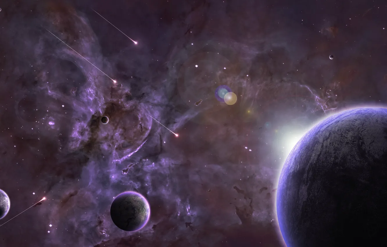 Photo wallpaper space, nebula, sunrise, the moon, planet