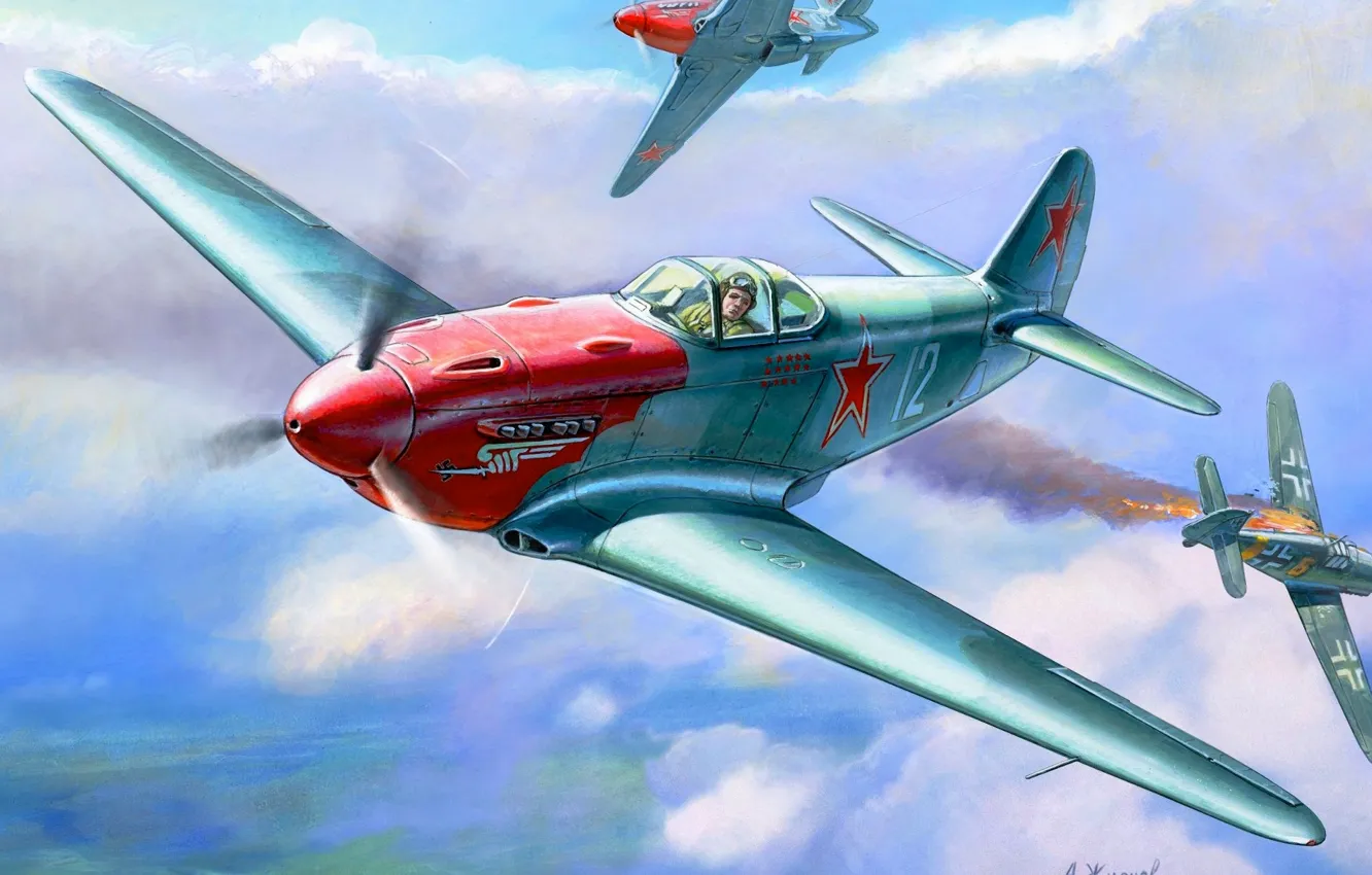 Photo wallpaper the plane, figure, fighter, USSR, the second world, dogfight, Zhirnov, Yakovlev