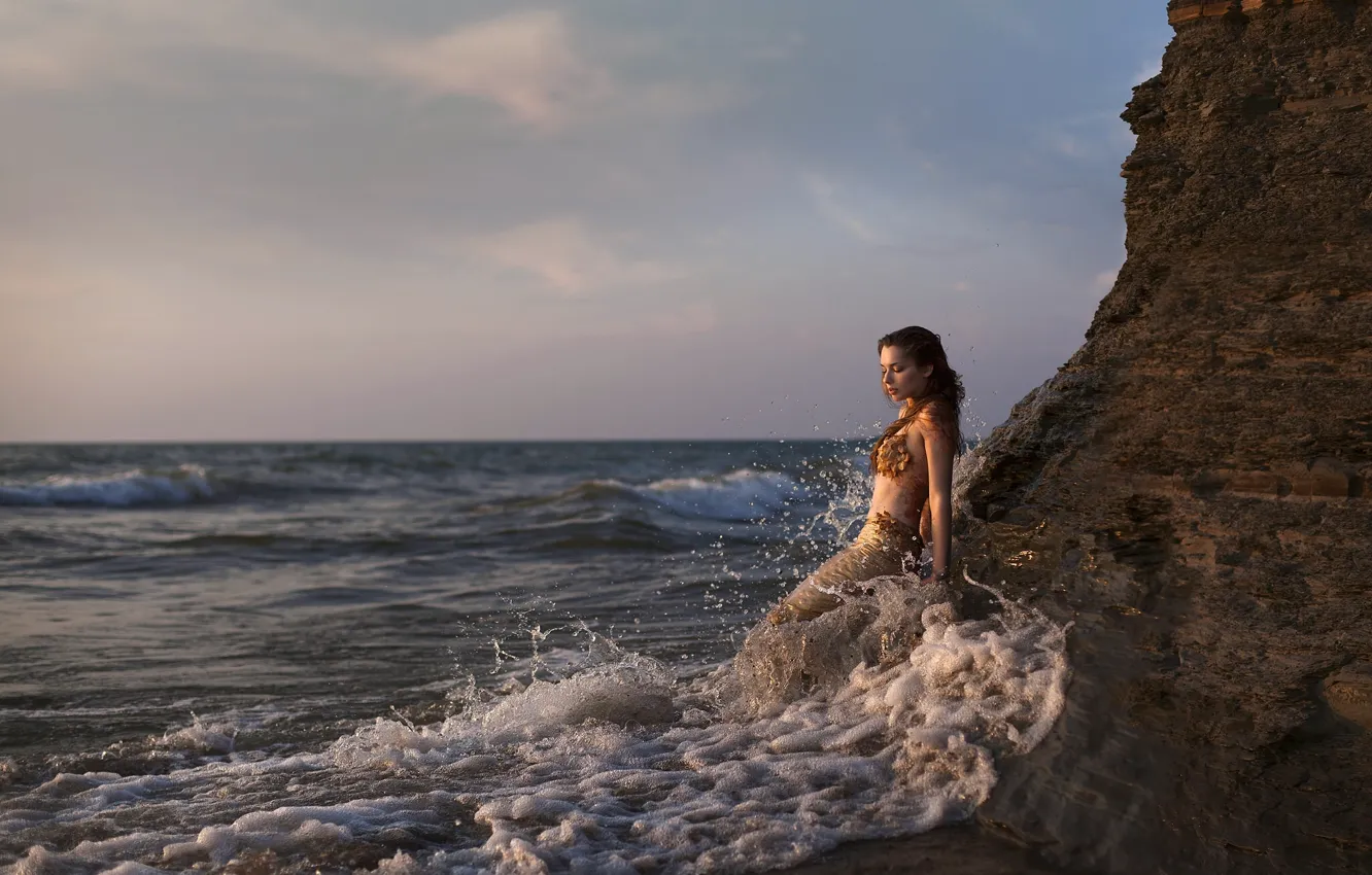Photo wallpaper sea, rock, the ocean, mermaid