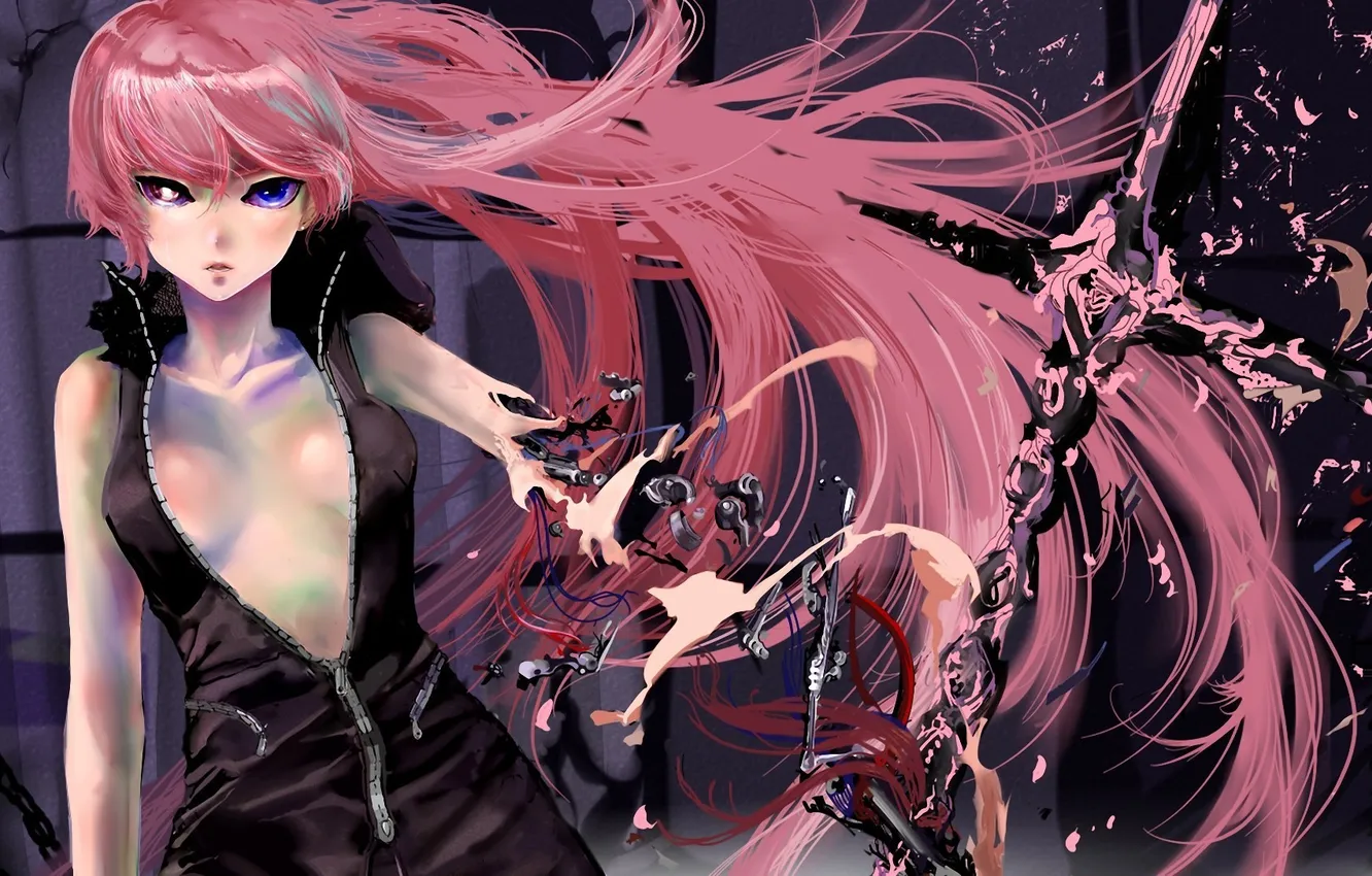 Photo wallpaper girl, emotions, robot, sword, tears, Android, megurine luka, Vocaloid