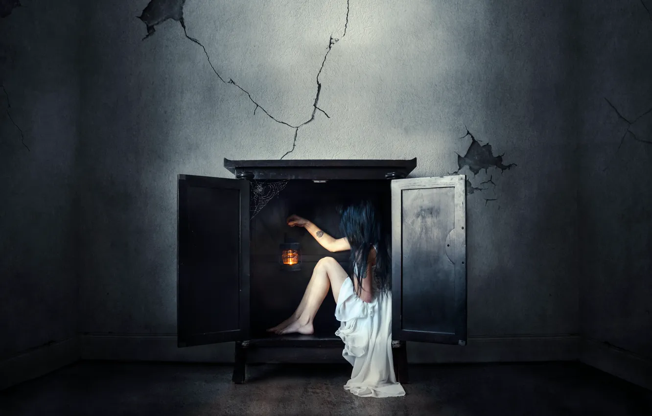 Photo wallpaper girl, room, wardrobe