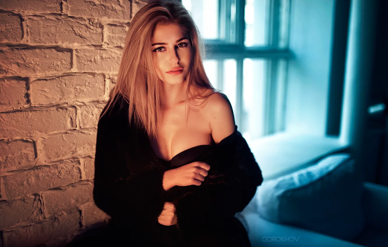 Photo wallpaper girl, window, coat, girl, woman, Galina Rover, Galeine Rover