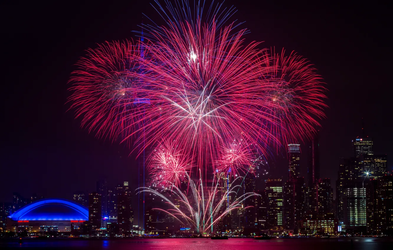 Photo wallpaper the city, lights, salute, Canada, fireworks, Toronto