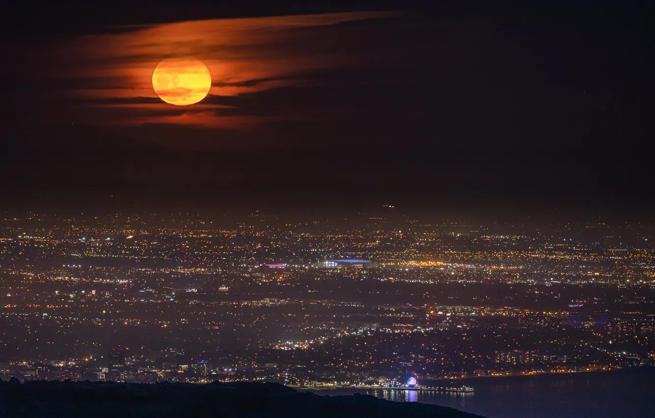 Photo wallpaper night, the moon, CA, moon, USA, USA, night, Los Angeles