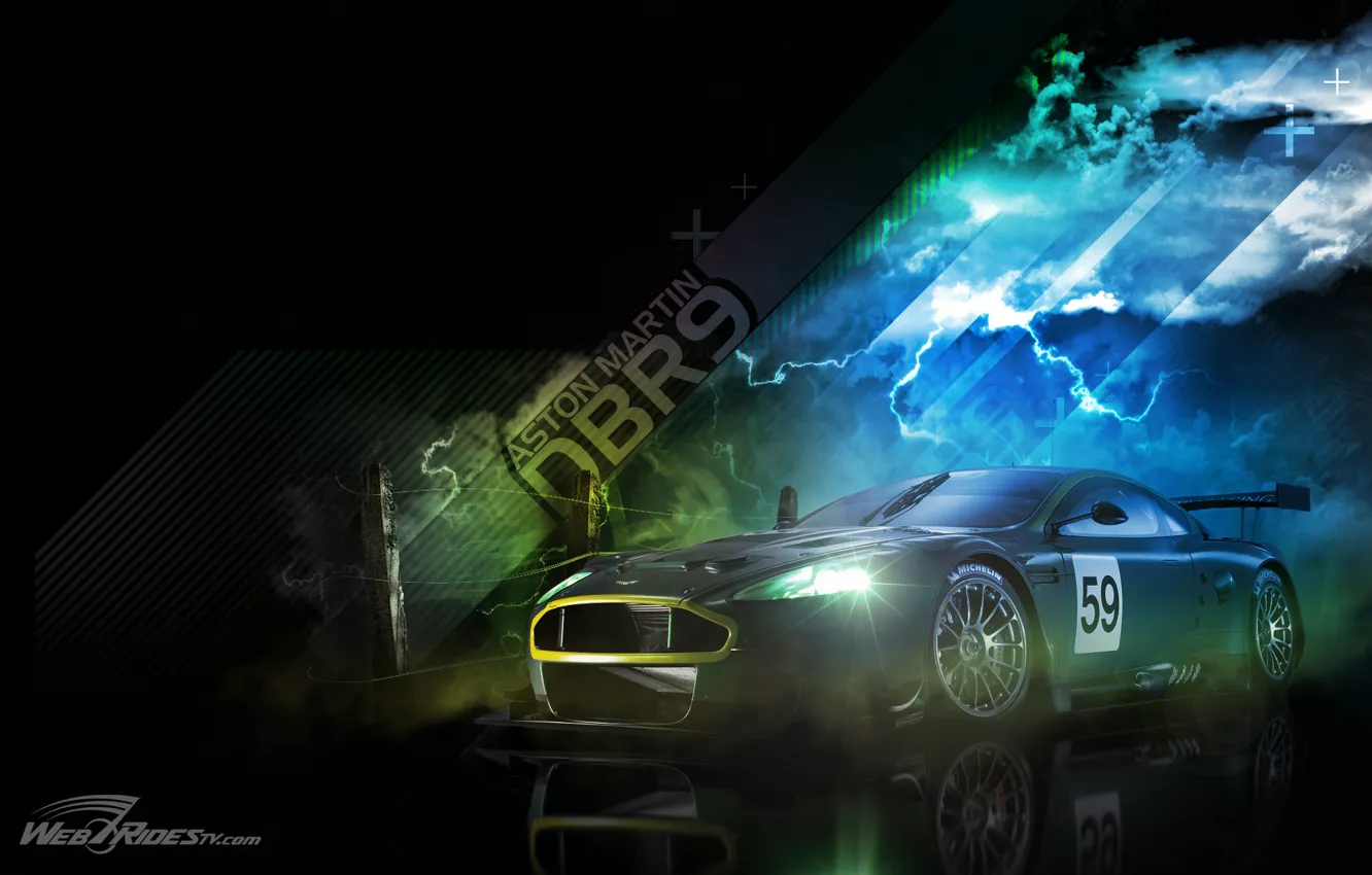 Photo wallpaper the storm, machine, clouds, Aston Martin