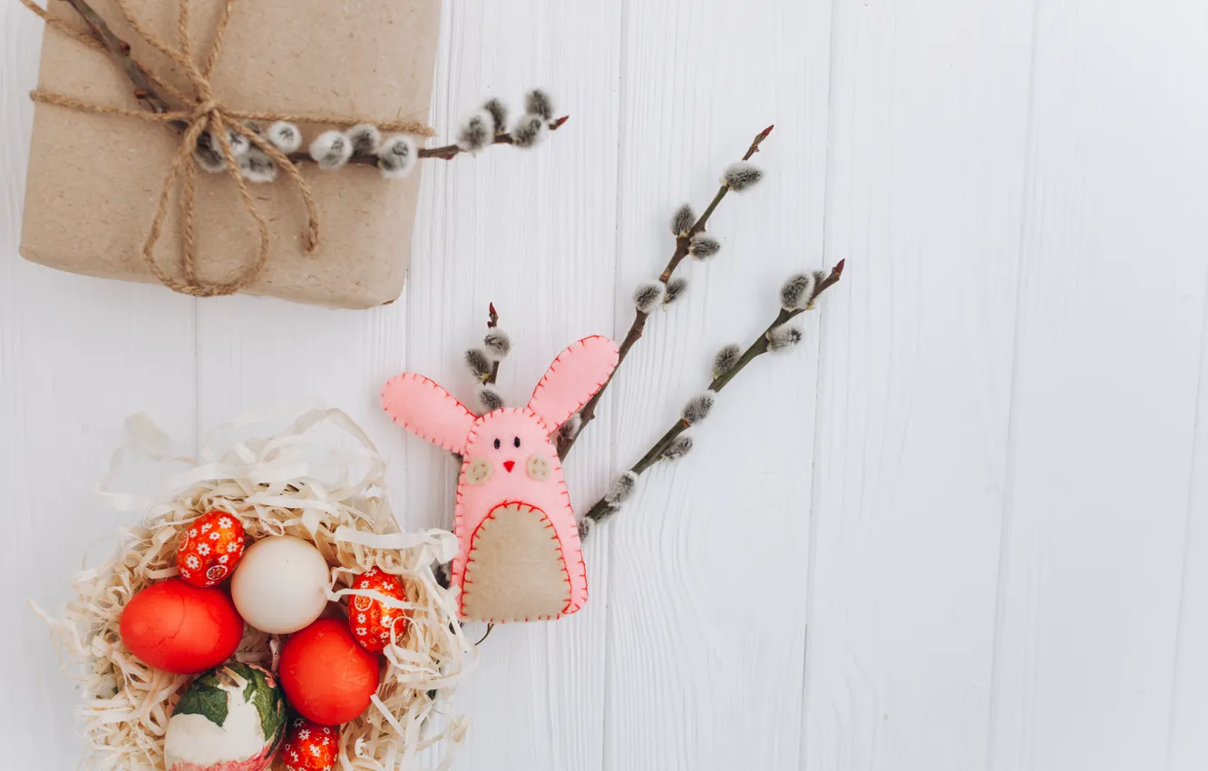 Photo wallpaper holiday, gift, toy, eggs, spring, rabbit, Easter, toy