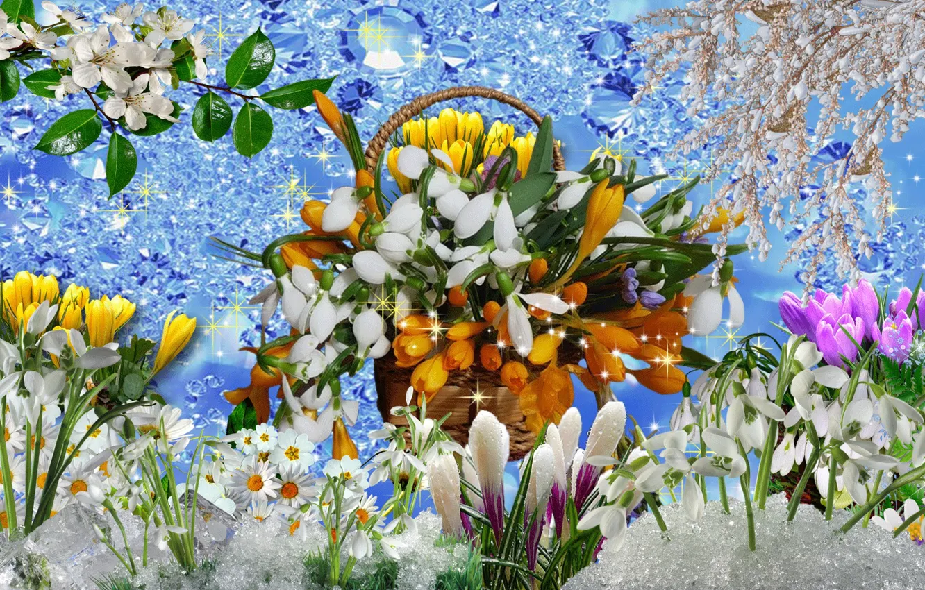 Photo wallpaper flowers, spring, snowdrops