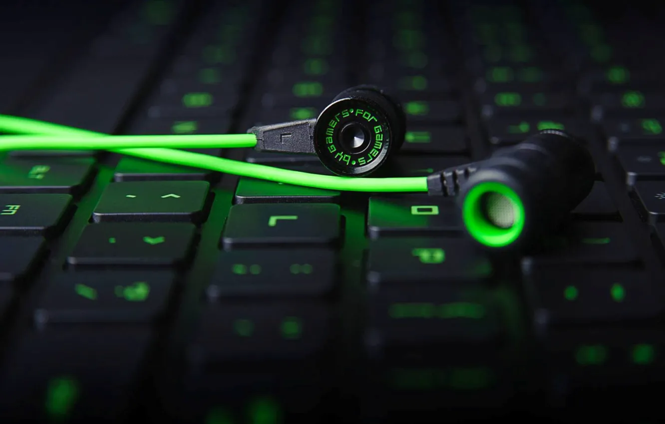 Photo wallpaper glow, headphones, symbol, keyboard, Razer